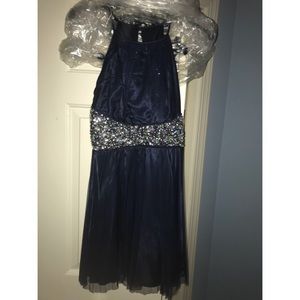 navy with jewel short formal dress